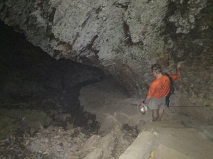 Shawn approaching Arch Rock carefully in the dark